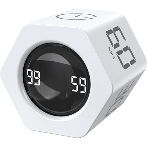 Image of EooCoo Pomodoro Cube Timer with Gravity Sensor,1 /5 /10 /30 /60 Minutes Preset,Desk Countup Time with Vibration,Adjustable Modes for Work & Study,Portable Productivity Timer for Focus and Efficiency-White