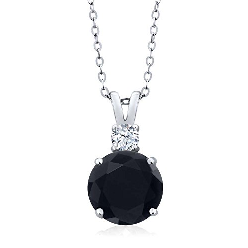 Gem Stone King 925 Sterling Silver Black Onyx and White Topaz Women's Pendant Necklace For Women (3.14 Cttw, With 18 Inch Silver Chain)