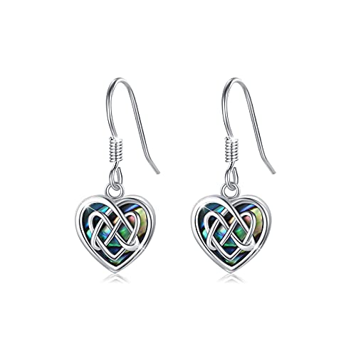Celtic Heart Earrings For Women Teen Girls Sterling Silver Abalone Shell Celtic Knot Love Dangle Drops Earrings Jewelry Gifts For Her Women Teen Girls Easter Birthday Anniversary #TOP23