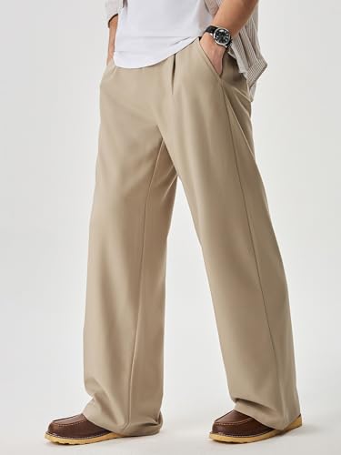 Image of JMIERR Mens Baggy Casual Dress Pants Lightweight Pleated Old Money Wide Leg Pants Loose Relaxed Fit Trousers