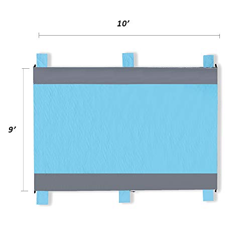 pys Beach Blanket - Oversized 10’x 9’ Sand Proof Compact Lightweight Portable Large Waterproof Parachute Nylon Beach Mat, Includes 4 Metal Stakes