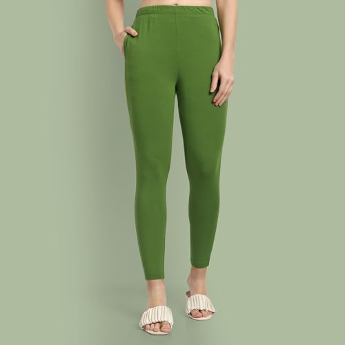 Image of ONE SKY Women Ankle Length Leggings | Premium Cotton Modal Spandex Blend | High Waist Stretchable & Bio-Washed Fabric | Colour-Lock | Ethnic Leggings for Women