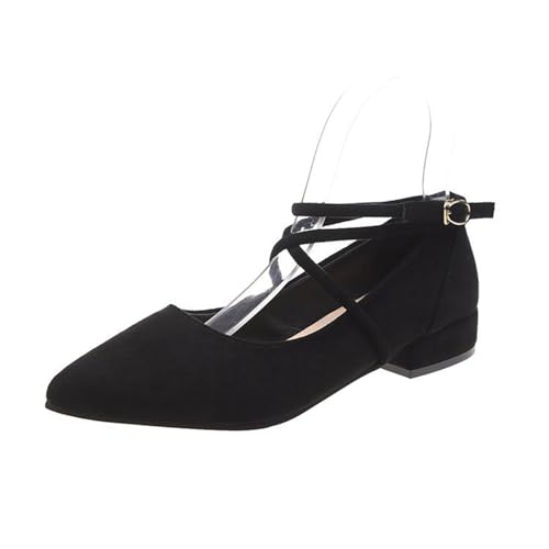 Women's Suede Ankle Strap Mary Jane Flat Shoes,Comfort Closed Pointed Toe Strappy Soft Soled Dress Shoes,for Business Party Casual Shoes
