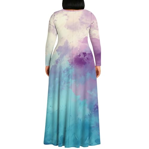 Image of PinkPatty Plus Size Maxi Dress for Curvy Women Crew Neck Long Sleeves Casual Dress Vacation Sundresses with Pockets