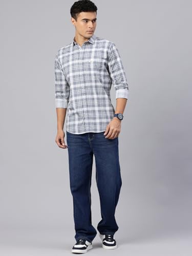 Image of Majestic Man Men Comfort Slim Fit Opaque Checked Cotton Casual Shirt