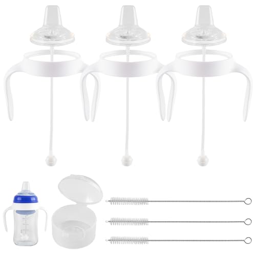 Image of Sippy Cup Soft Spout Conversion Kit for Lansinoh Baby Bottle, Toddler Transition Kit with Silicone Sippy Spout Nipple, Weighted Straw, Bottle Handle, Cleaning Brush, 3 Pack