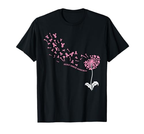 Dandelion breast cancer awareness pink ribbon support gift t-shirt