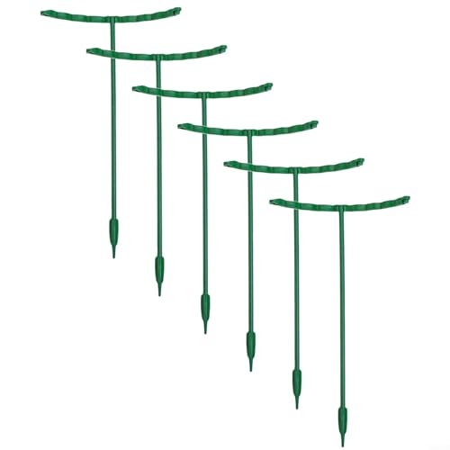 Entgoinggo 6 estacas de soporte para plantas de jardín, enrejado de plástico semicircular para plantas trepadoras, jaula para hortensias, rosas, peonías, tomates (25 x 14,5 cm)