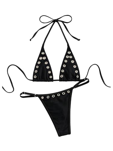 GORGLITTER Women's G String Thong Bikini Sets High Cut Triangle Micro Sexy Cheeky Y2K Swimsuits