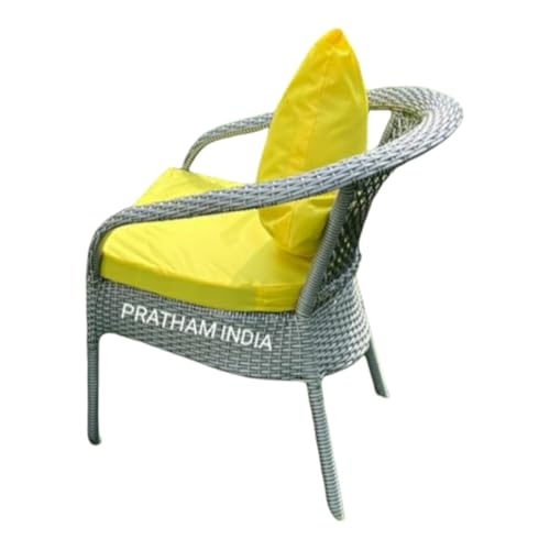 Image of PRATHAM India Patio 4+1 Furniture Set Bistro Set Porch Backyard Garden Outdoor Furniture Rattan Chairs and Table Wicker Conversation Set (Silver with White Line & Yellow Color)
