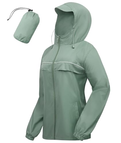 SWISSWELL Rain Jacket Women Lightweight Packable Waterproof Raincoat with Hood Windproof Windbreaker for Hiking Running Light Green M