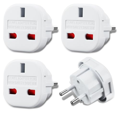 Welsberg 4x Adattatori da Viaggio da UK/US a EU, Adattatore Presa Inglese a Spina Italiana, UK 3 Poli a EU 2 Poli, Travel Adapter Set per Europa, Spagna, Francia, Germania, Italia, bianco