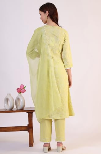 Image of W for Woman Embroidered Lace Cotton Blend Straight Kurta & Straight pant Set
