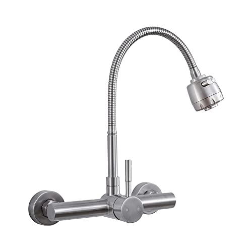 COMVIDA Wandmontage Küchenarmatur,Edelstahl Wasserhahn Küche 360° drehbar Auslauf Einhebelmischer Mischbatterien+2 Strahlarten,Spültischarmatur Einhebelmischer Mischbatterie,CV-10015 Cover