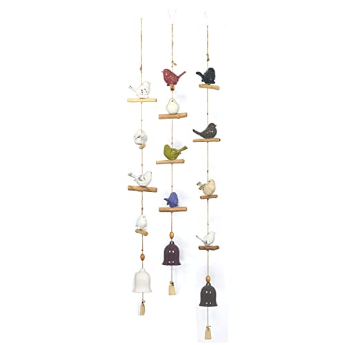 Deco 79 Ceramic Bird Windchime With Bells, Set Of 3 5"W, 46"H, White #TOP25