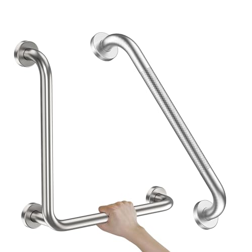 Brushed Nickel Angled Grab Bar 16 Inch, Zepolu Stainless Steel L-Shaped Safety Grab Rail, Bathroom...