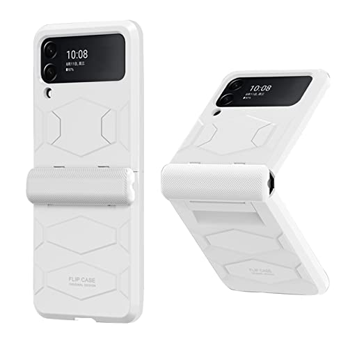 QIANGG Capa compatível com Galaxy Z Flip 3, cobertura de dobradiças, para-choques de TPU com revestimento suave e acabamento fosco de camada dupla e capa rígida para PC, White