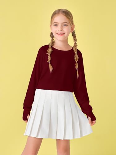 Girls Thumb Holes Long Sleeve Shirts Kids Crewneck Hem Loose Tunic Tops 5-14 Years4