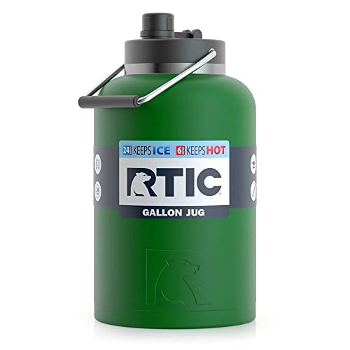 RTIC 1 Gallon Jug with Handle, Vacuum Insulated Water Bottle Metal Stainless Steel Double Wall Insulation, Flask Hot and Cold Drinks, Sweat Proof for Travel Hiking and Camping, Fairway, Matte