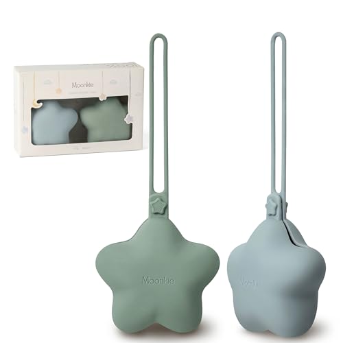 Image of Moonkie Silicone Pacifier Holder Case, Cute Portable Pacifier Storage Case, 2 Pack