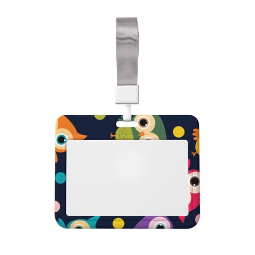 パスケース 定期入れ Idカードケース かわいい ポルカドットの動物柄のフクロウ 横型 かわいい ネームホルダー ネックストラップ 社員証 ケース クリップスト リール付き