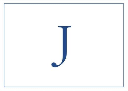 Caspari Embossed Navy Initial-J Blank Notecards, Box of 8