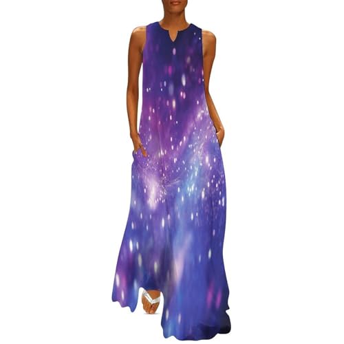 Robe d'été avec poches pour femmes au motif galaxie imprimé sans manches