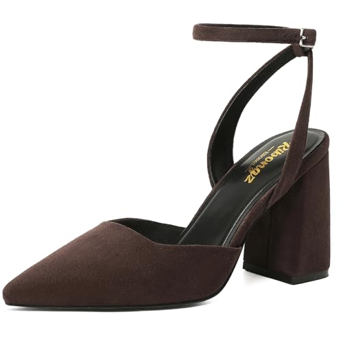 RIBONGZ Block Heels for Women Closed Pointed Toe Heeled Slingback