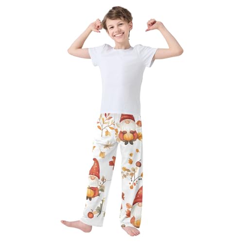Autumn Gnome Pumpkin Boys Long Pants Soft Trousers Elastic Waist Kids Lounge Bottoms with Pockets S-XL3