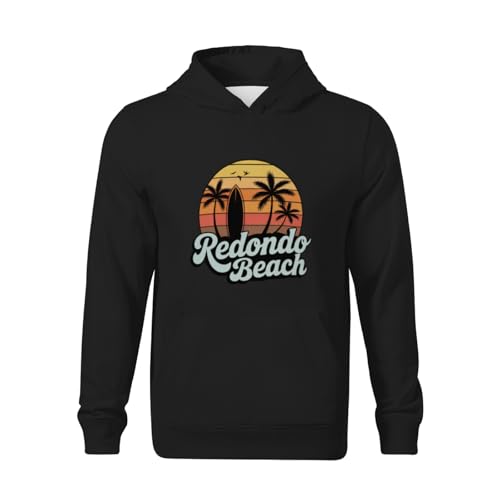 Kids Retro Redondo Beach Surfing Beach Lovers Boys Girls Lightweight Kangaroo Pocket Hoodies2