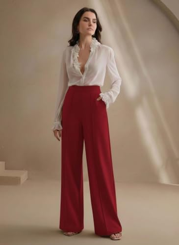 Image of KOTTY Women's Formal and Casual Pants - Straight Palazzo and Wide Leg Trousers for Women in Cotton Lycra and Stretchable Fabric