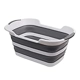 Fkstyle ペット お風呂 折りたたみバケツ バスタブ 排水栓付き 猫 犬浴槽 コンパクト カゴ 60×40cm 7cm薄型収納 おしゃれ グレー [並行輸入品]