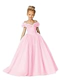 Amatesay Toddler Girls First Communion Dress Puffy Tulle Pink Shiny Pearl Bridesmaid Dresses for Wedding Party Floor Length Kids Holiday Birthday Evening Gown Pink Size 10