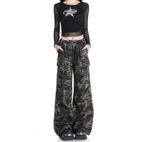 Y2K Drawstring Camo Cargo Pants for Women- High Waisted Baggy Pants with Pockets, Casual Streetwear for Hip Hop Women4