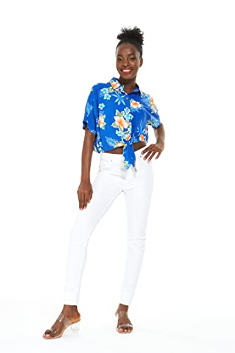 Image of Matchable Family Hawaiian Luau Men Women Girl Boy Clothes in Hibiscus Blue