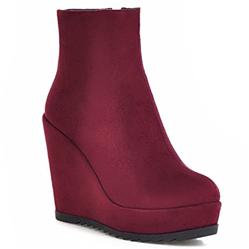 Betastella Women's Wedge Platform Ankle Boots Faux Suede Heels Zip Up Booties2
