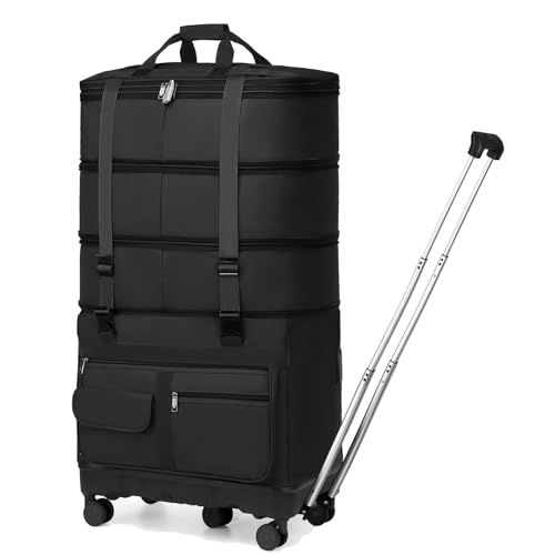 Expandable Collapsible Luggage with Telescoping Handle Foldable Suitcase with Removable Wheels Rolling Travel Duffel Bag for Men and Women