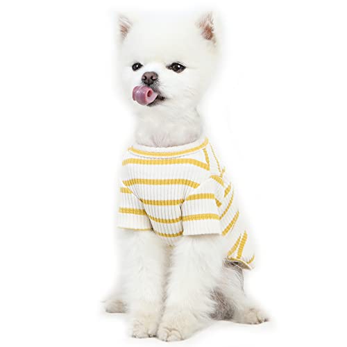 Lucky Petter New Striped Dog Shirt for Small Large Dogs T-Shirt Soft Breathable Dog Cotton Shirt Basic Shirts (Medium, Yellow)
