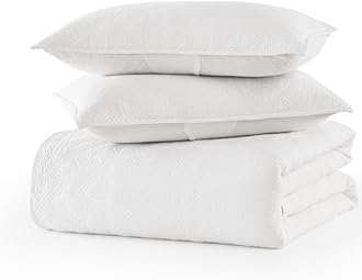 WDCOZY 100% Cotton Oversized King Quilt Set - White California Cal King Size Soft Lightweight Modern Bedspread, Farmhouse Country Rustic Coverlet, Textured Like Linen, Shabby Chic Bedding