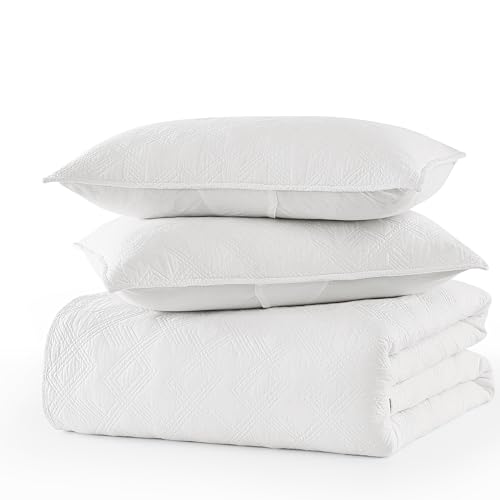 WDCOZY 100% Cotton Oversized King Quilt Set - White California Cal King Size Soft Lightweight Modern Bedspread, Farmhouse Country Rustic Coverlet, Textured Like Linen, Shabby Chic Bedding