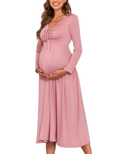 long sleeve nursing dress AISWI 2025 Maternity Nursing Dress with Pockets Long Sleeve V Neck Wrap A Line Pregnancy Midi Dresses Baby Shower, Solid, Black, Small at Amazon Women's Clothing store