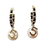 Vintage Number 5 Pearl Hoop Earrings Pearl Earrings Woman Earring Fashion Jewelry for Gift