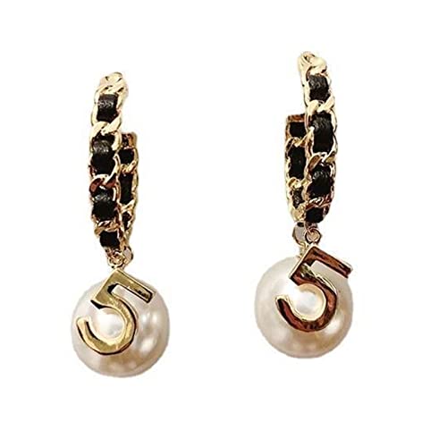 Vintage Number 5 Pearl Hoop Earrings Pearl Earrings Woman Earring Fashion Jewelry for Gift