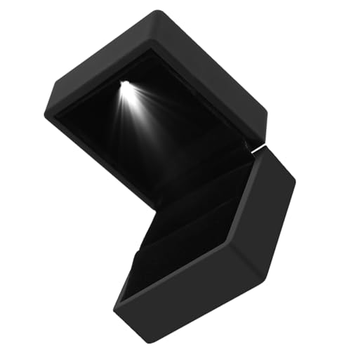 Saluaqui Caja de Almacenamiento de Anillos con Luz LED de Moda - Elegante Vitrina de Joyería con Carcasa de Goma Resistente - Caja de Anillo de Compromiso Roja con Felpa Negra (BLACK) - imagen 5