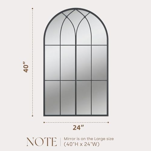 Image of Uniclinens Window Arched Wall Mirror - Large Farmhouse Black Cathedral Gothic Mirror for Wall Decor with Arched Metal Window Pane Frame, Ideal for Entryway, Fireplace, Living Room, Bathroom 40 inchX24 inch
