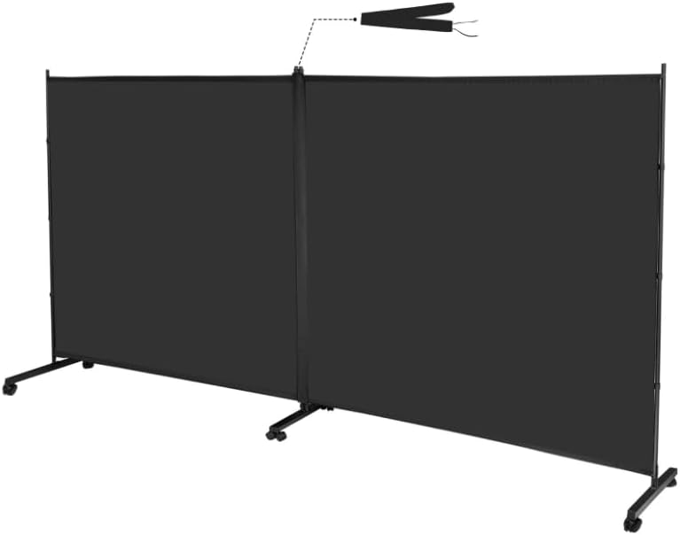 MAYOLIAH Indoor Room Divider 2 Large Panels on Wheels, 142”W x 75”H Rolling Privacy Screen W/Cover Strip, Portable Wall Divider for Home Office Partition, Black Black 2 Large Panels