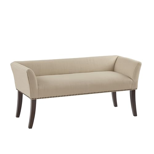 Madison Park Accent Bench, Upholstered with Nailhead Trim, & Padded Seat Entryway Bench Small, End of Bed Bench with Back, 49.5' W x 19.25' D x 23' H, Tan