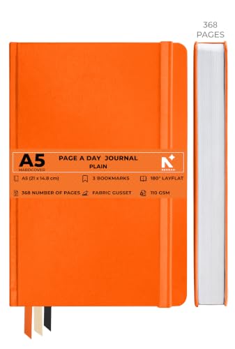 Image of NEORAH -A5 PLAIN | 368 Pages - 110 Gsm |PAGE A DAY JOURNAL (21x14.8 cm)-Hardcover Unruled Notebook |Back Pocket |3 Silk Book Mark - Completely HANDMADE for Journaling,writing- ORANGE