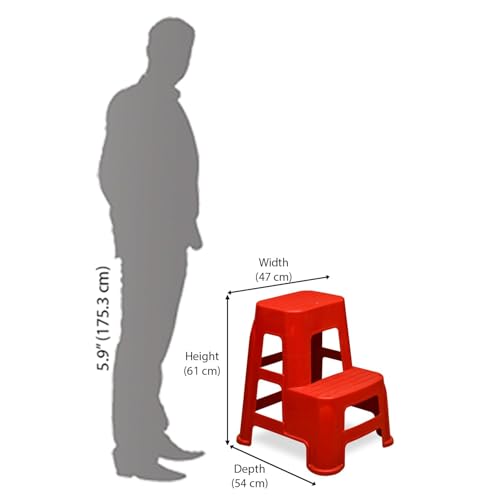 Image of Nilkamal STL21 Step Stool for Home, Bedroom, Bathroom, Kitchen, Living Room, Office, Adult, Kids, Children's and Garden Stool with 100Kg Load Capacity (Bright Red)
