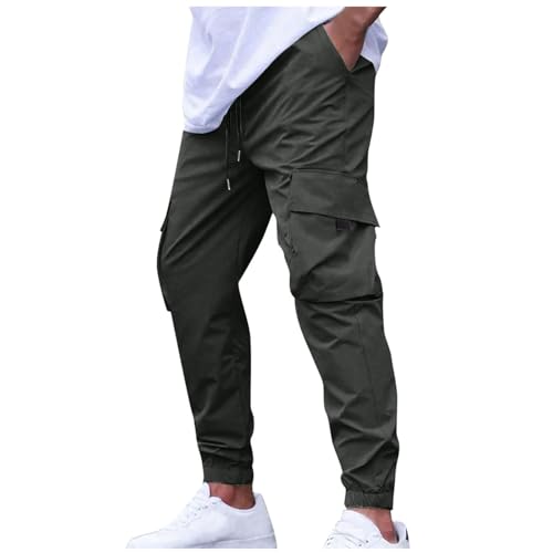 Men Sports Cargo Pants Drawstring Pockets Elastic Waist Long Trousers Outdoors Exercise Breathable Pants Comfy